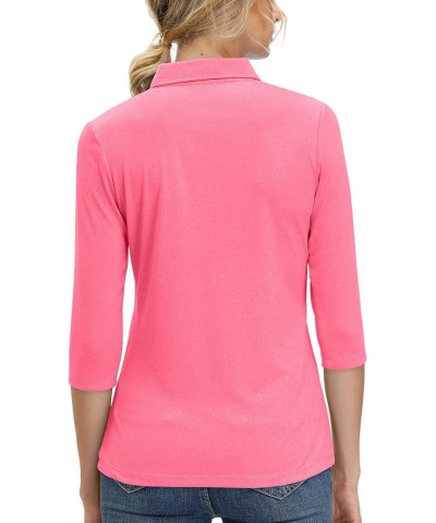 Women's Soft 3/4 Sleeve V Neck Golf Shirt Long Mositure Wicking Performance Sports Polo T Shirt Tops for Women 12141 Pink $16...