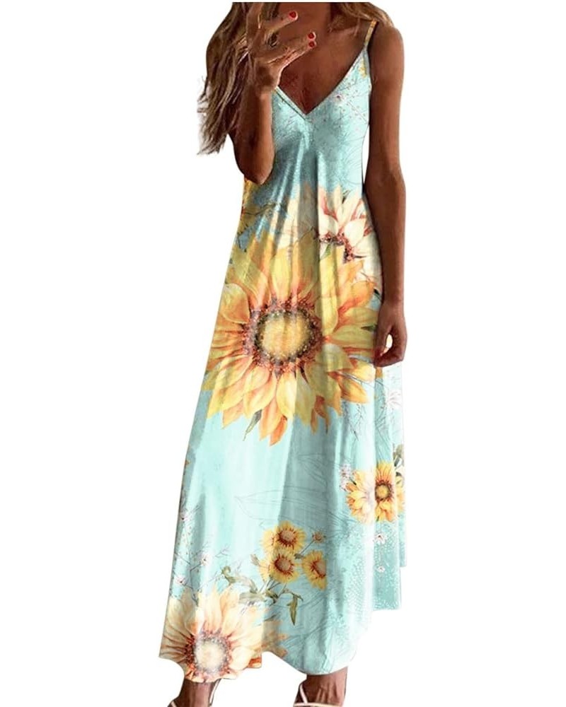 Maxi Dresses Women Spaghetti Strap Casual Long Dress Camo Graphic Boho Dress Sleeveless Hawaiian Beach Dress Vacation I-yello...