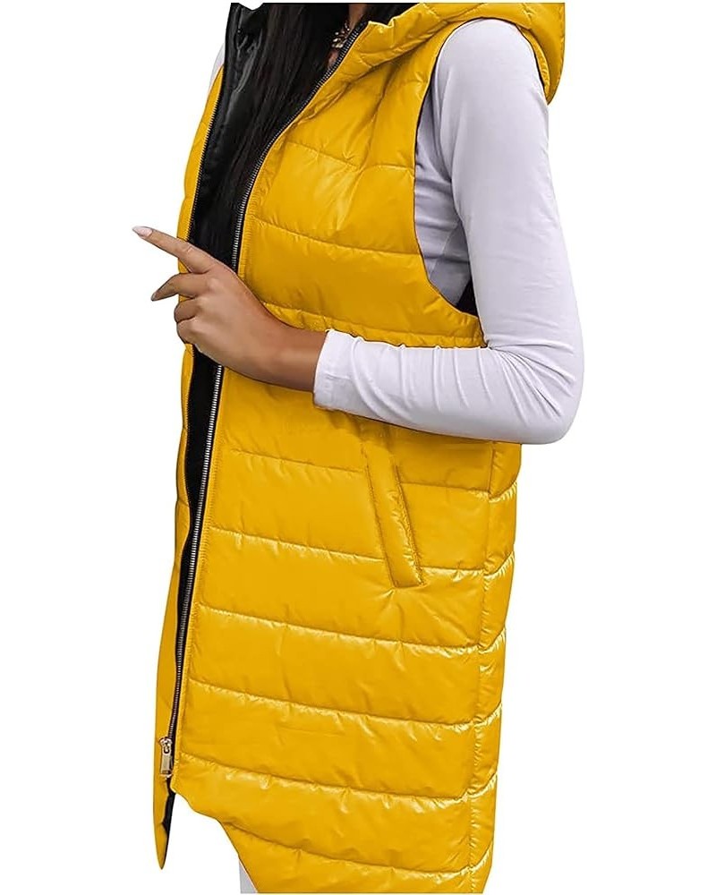 Long Puffer Vest for Womens Sleeveless with Hood Long Down Vest with Stand Collar Thick Hooded Sleeveless Long Coats Jacket B...