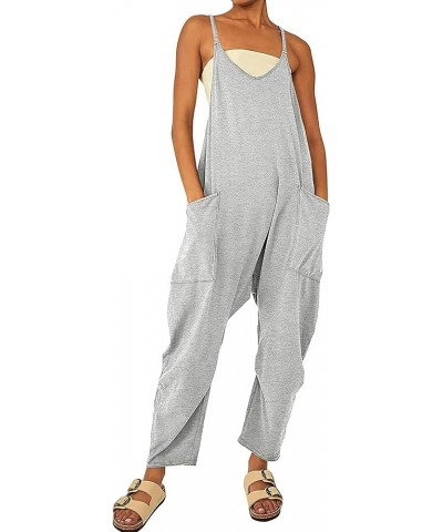 Casual Jumpsuit for Women Dressy V Neck Sleeveless Spaghetti Straps Harem Long Pants Bib Overalls Grey $15.98 Overalls