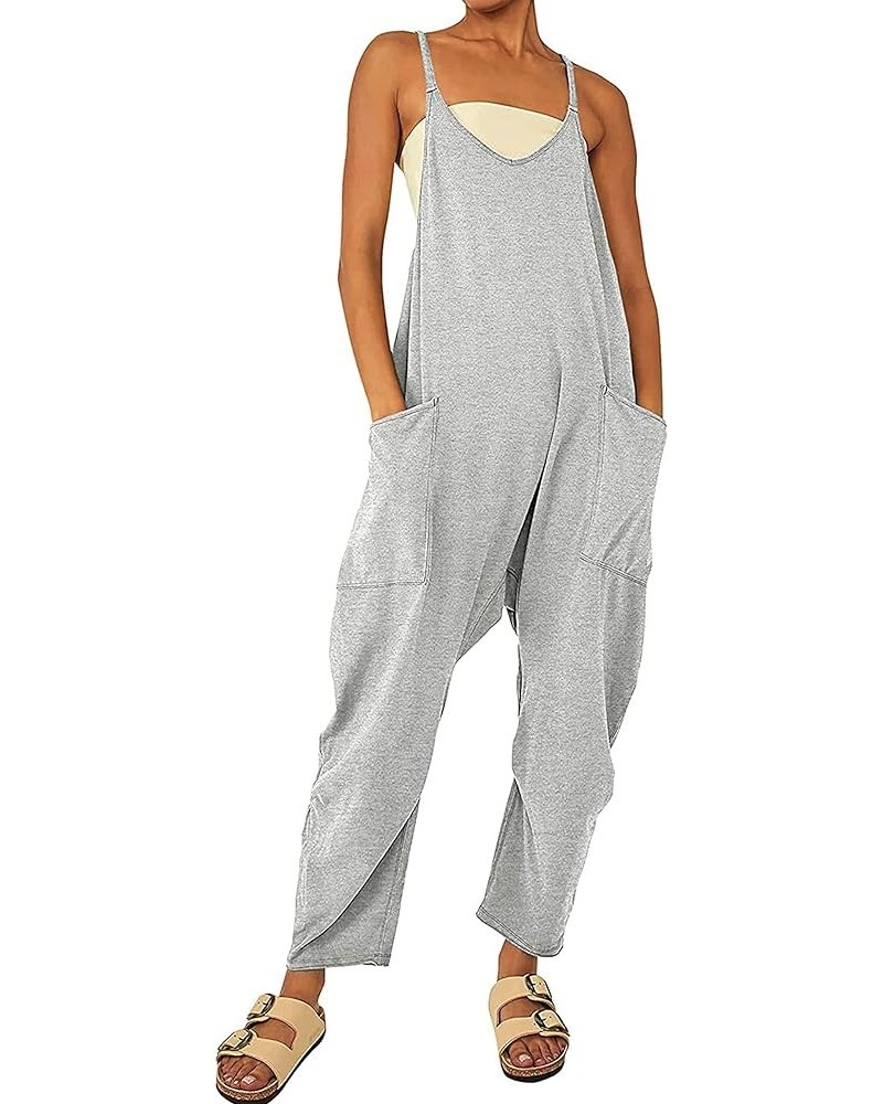 Casual Jumpsuit for Women Dressy V Neck Sleeveless Spaghetti Straps Harem Long Pants Bib Overalls Grey $15.98 Overalls