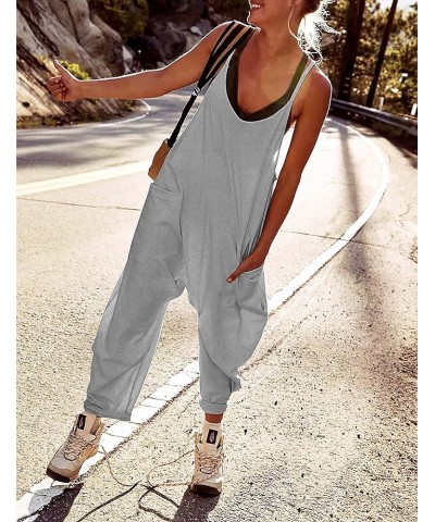 Casual Jumpsuit for Women Dressy V Neck Sleeveless Spaghetti Straps Harem Long Pants Bib Overalls Grey $15.98 Overalls