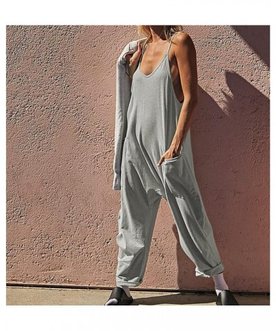 Casual Jumpsuit for Women Dressy V Neck Sleeveless Spaghetti Straps Harem Long Pants Bib Overalls Grey $15.98 Overalls