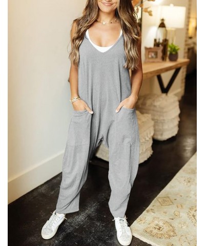 Casual Jumpsuit for Women Dressy V Neck Sleeveless Spaghetti Straps Harem Long Pants Bib Overalls Grey $15.98 Overalls