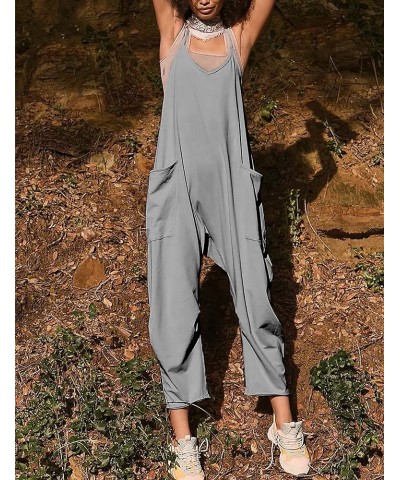 Casual Jumpsuit for Women Dressy V Neck Sleeveless Spaghetti Straps Harem Long Pants Bib Overalls Grey $15.98 Overalls