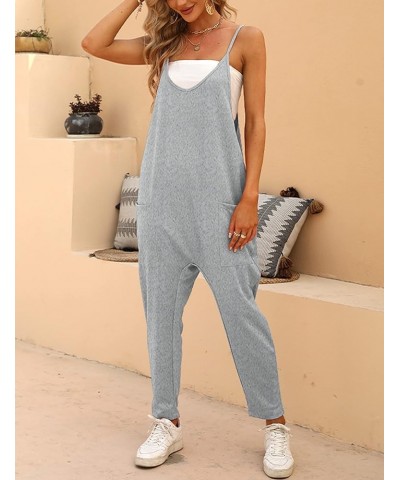 Casual Jumpsuit for Women Dressy V Neck Sleeveless Spaghetti Straps Harem Long Pants Bib Overalls Grey $15.98 Overalls