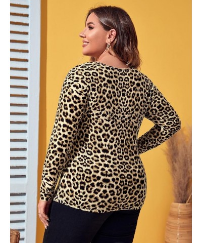 Women's Plus Size Leopard Print Cut Out Long Sleeve Slim Fit Shirt Sexy Tee Top Leopard Multi $17.10 T-Shirts