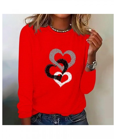 WQJNWEQ Womens Long Sleeve T Shirts Love Heart Print Round Neck Blouses Fashion T-Shirts Tops Casual Basic Slim Fit Tee Shirt...