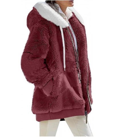 Winter Jackets for Women Warm Fuzzy Sherpa Lined Plus Size Coats Casual Long Sleeve Zip Up Fleece Jacket Outerwear A-wine $9....