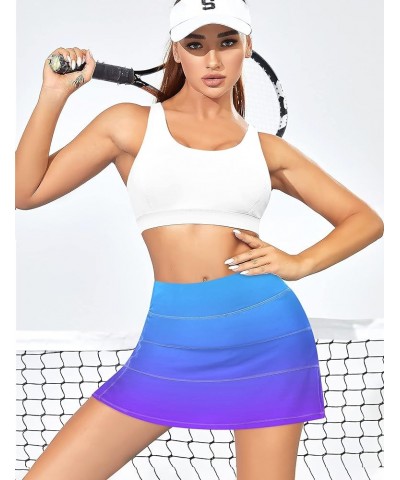 Tennis Skirt for Women with 4 Pockets Athletic Golf Skorts Skirts with Shorts Workout Running Sports Gradient Purple $16.32 S...