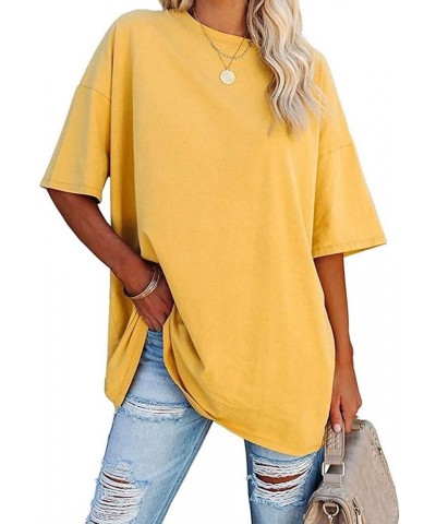 Womens Oversized T Shirts Loose Fit Short Sleeve Crewneck/V-Neck Tees Baggy Solid Color Cozy Cotton Blend Tunic Tops Zx-solid...