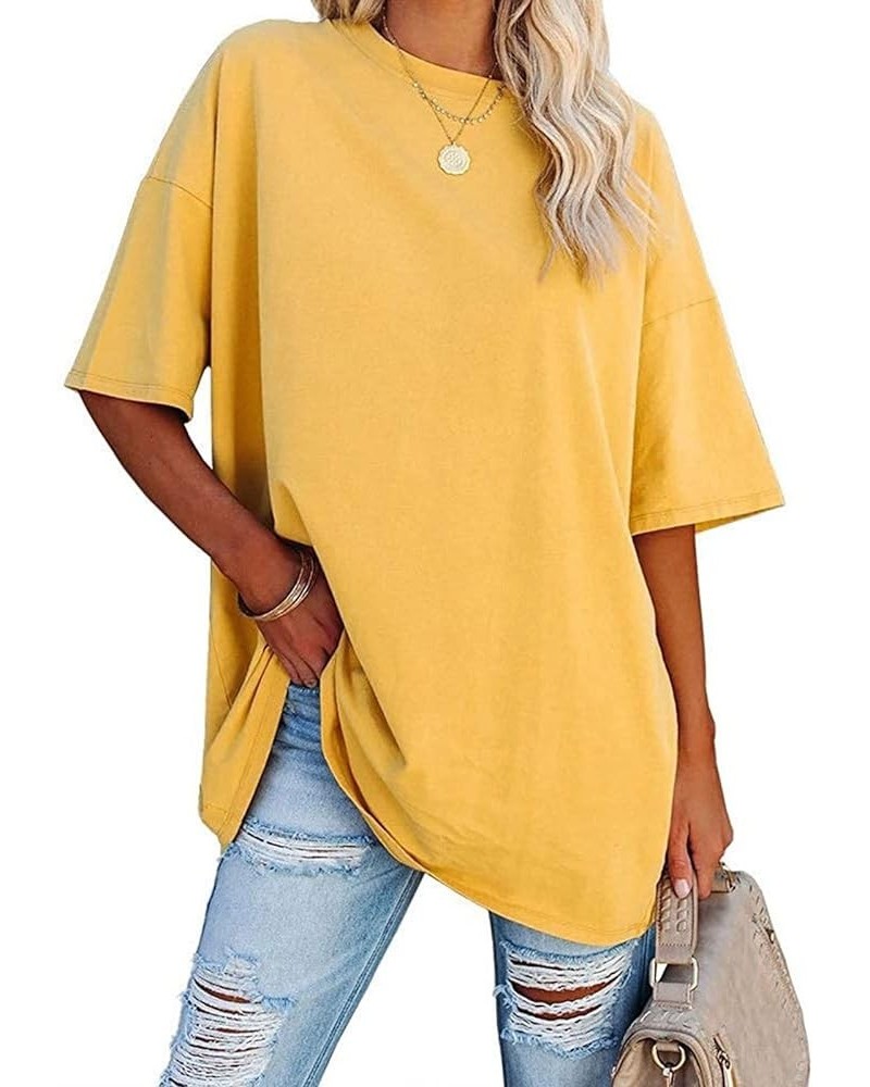 Womens Oversized T Shirts Loose Fit Short Sleeve Crewneck/V-Neck Tees Baggy Solid Color Cozy Cotton Blend Tunic Tops Zx-solid...