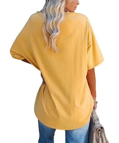 Womens Oversized T Shirts Loose Fit Short Sleeve Crewneck/V-Neck Tees Baggy Solid Color Cozy Cotton Blend Tunic Tops Zx-solid...