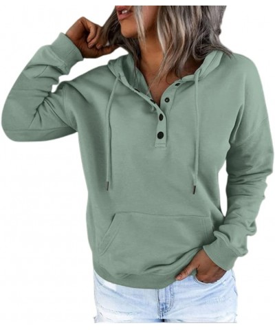 Women's Hoodies Button Collar Drawstring Sweatshirts Long Sleeve Pullover Tops Casual Loose Fall Blouses with Pockets M Green...