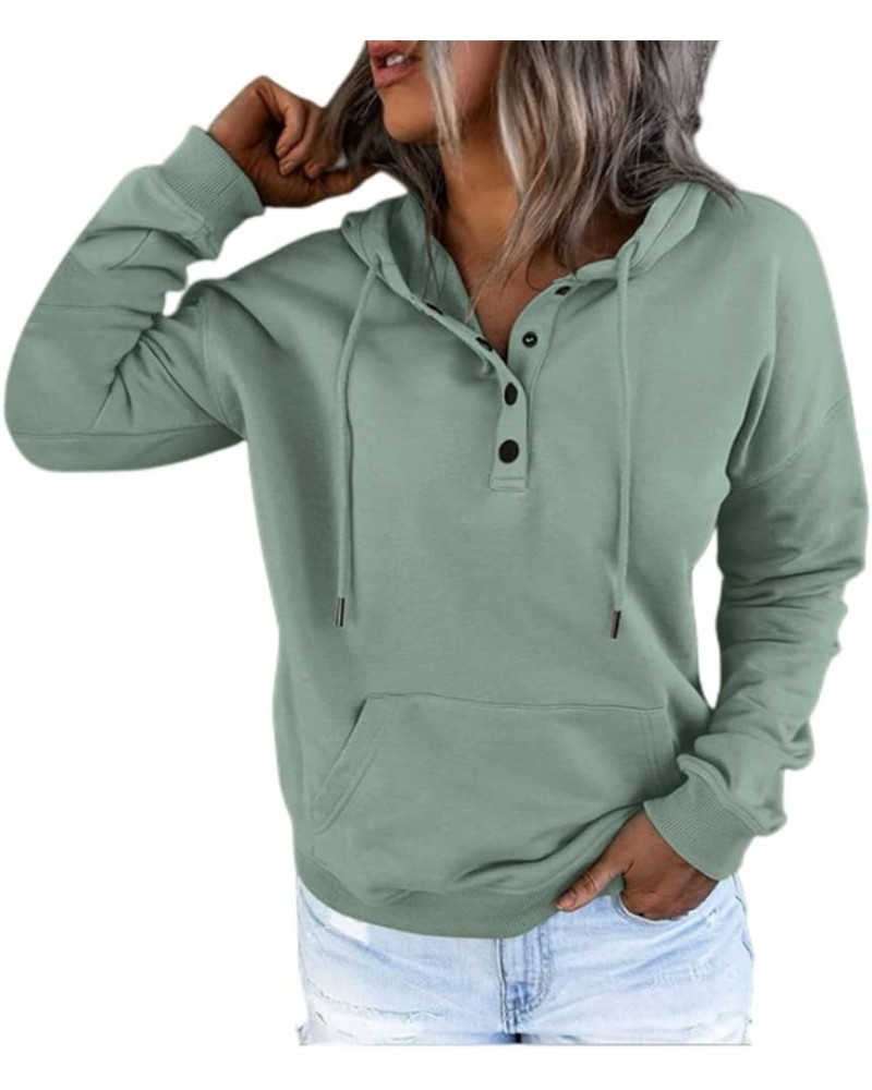 Women's Hoodies Button Collar Drawstring Sweatshirts Long Sleeve Pullover Tops Casual Loose Fall Blouses with Pockets M Green...