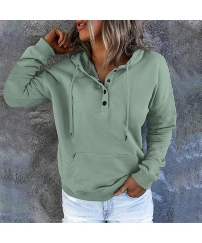 Women's Hoodies Button Collar Drawstring Sweatshirts Long Sleeve Pullover Tops Casual Loose Fall Blouses with Pockets M Green...