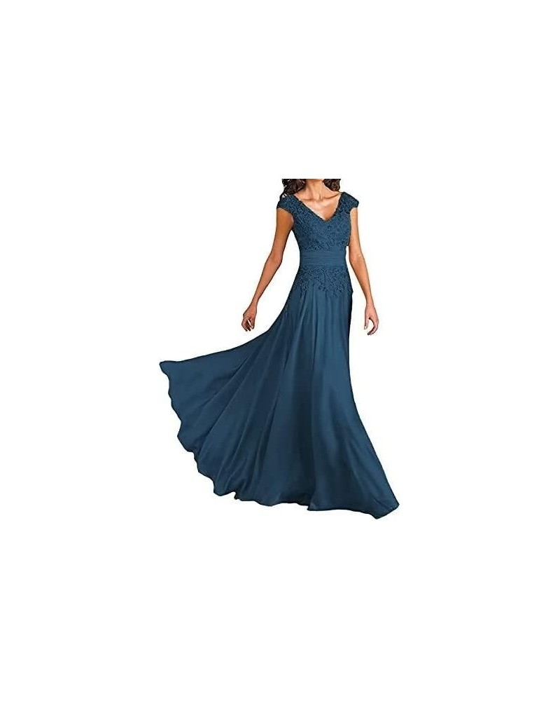 Short Sleeve Mother of The Bride Dress Laces V Neck Chiffon Wedding Guest Formal Evening Gowns Party Dress GQ15 Teal $36.75 D...