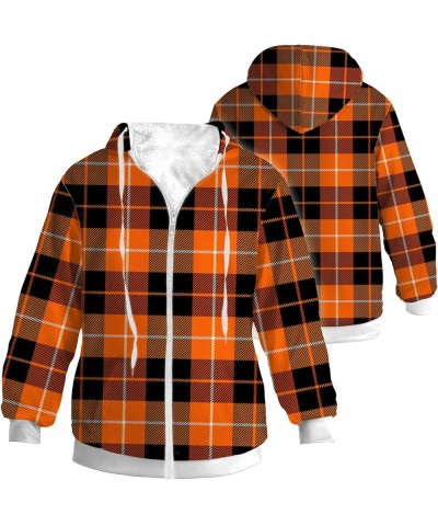 Women's Men's Plaid Shirt Jacket Fleece Zip Up Hoodie Fuzzy Warm Winter Coat Gifts for Her,Him Orange $25.96 Jackets