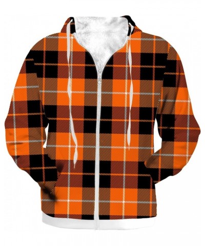 Women's Men's Plaid Shirt Jacket Fleece Zip Up Hoodie Fuzzy Warm Winter Coat Gifts for Her,Him Orange $25.96 Jackets