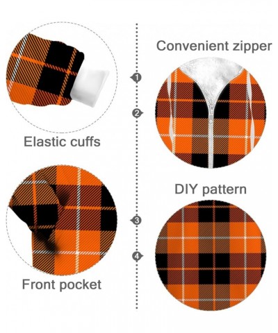 Women's Men's Plaid Shirt Jacket Fleece Zip Up Hoodie Fuzzy Warm Winter Coat Gifts for Her,Him Orange $25.96 Jackets