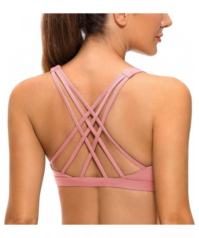 Strappy V Neck Sports Bras for Women - Criss Cross Back Wireless Padded Workout Yoga Bra Pink Puff $17.67 Lingerie