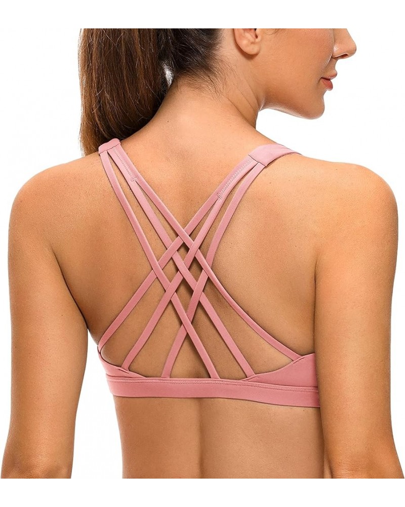 Strappy V Neck Sports Bras for Women - Criss Cross Back Wireless Padded Workout Yoga Bra Pink Puff $17.67 Lingerie