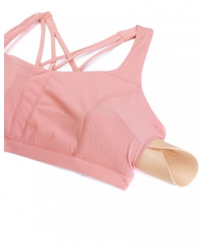 Strappy V Neck Sports Bras for Women - Criss Cross Back Wireless Padded Workout Yoga Bra Pink Puff $17.67 Lingerie