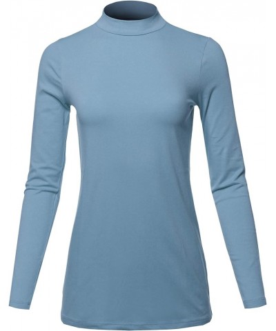 Women's Basic Solid Soft Cotton Long Sleeve Mock Neck Top Shirts Cement $11.87 T-Shirts