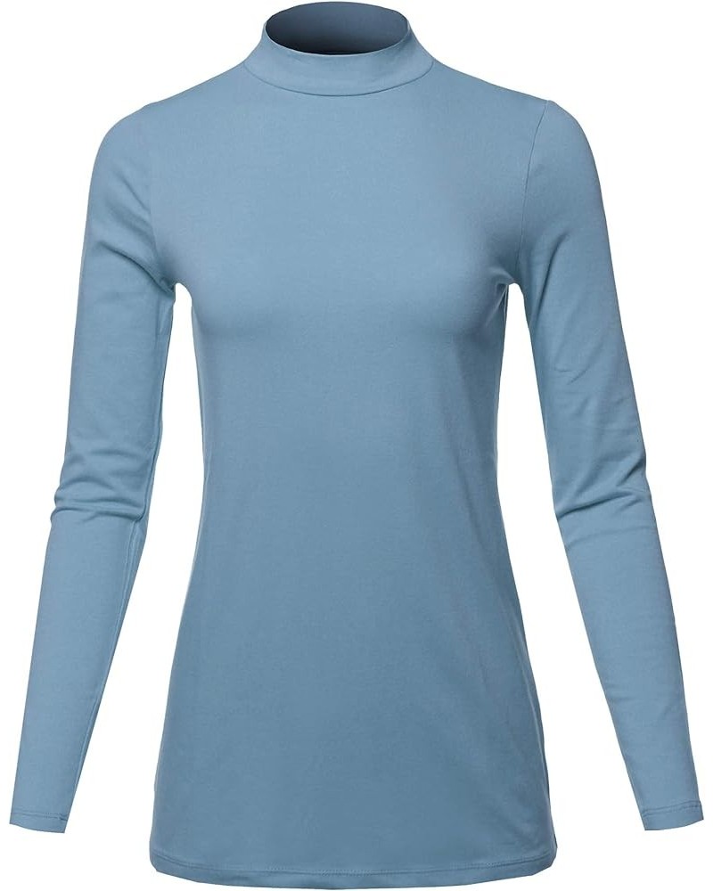 Women's Basic Solid Soft Cotton Long Sleeve Mock Neck Top Shirts Cement $11.87 T-Shirts