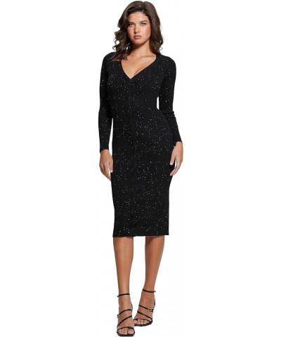 Women's Long Sleeve Celia Micro Sequin Sweater Dress Jet Black Multi $32.07 Sweaters