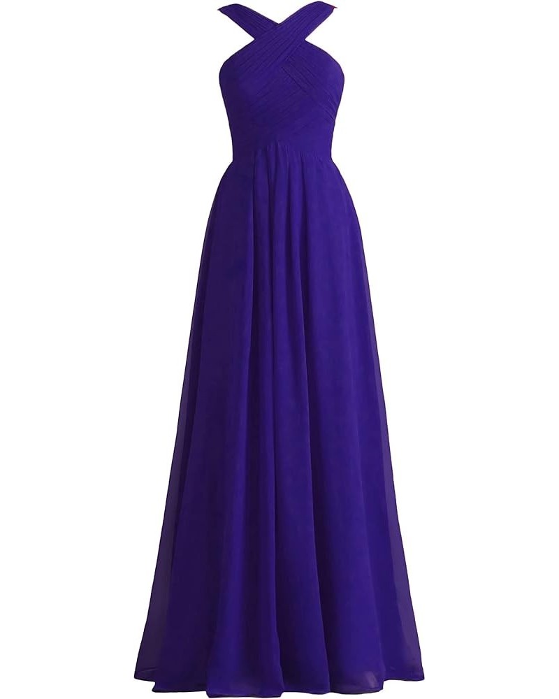 Sexy Crisscross Neck Chiffon Bridesmaid Dresses Long Pleated Formal Prom Dresses Wedding Party Gowns for Women Eggplant $33.1...