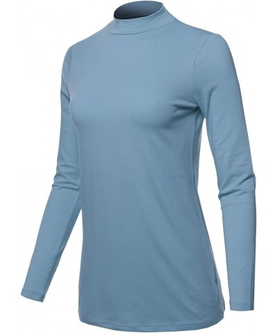 Women's Basic Solid Soft Cotton Long Sleeve Mock Neck Top Shirts Cement $11.87 T-Shirts