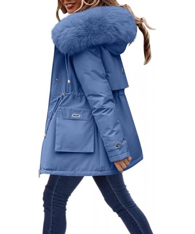 Women Plus Size Winter Coat Lapel Collar Long Sleeve Jacket Thicken Coat Jacket Warm Womens plus Size Rain Jackets Blue $29.5...