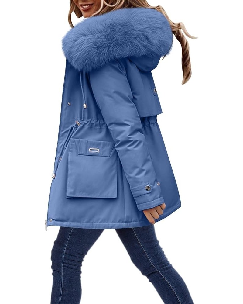 Women Plus Size Winter Coat Lapel Collar Long Sleeve Jacket Thicken Coat Jacket Warm Womens plus Size Rain Jackets Blue $29.5...