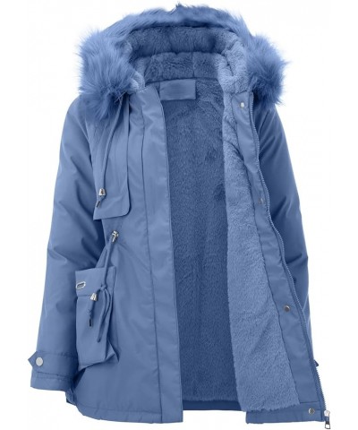 Women Plus Size Winter Coat Lapel Collar Long Sleeve Jacket Thicken Coat Jacket Warm Womens plus Size Rain Jackets Blue $29.5...