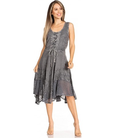 Magdilena Stonewashed Corset Front Embroidered Dress Grey $24.48 Dresses