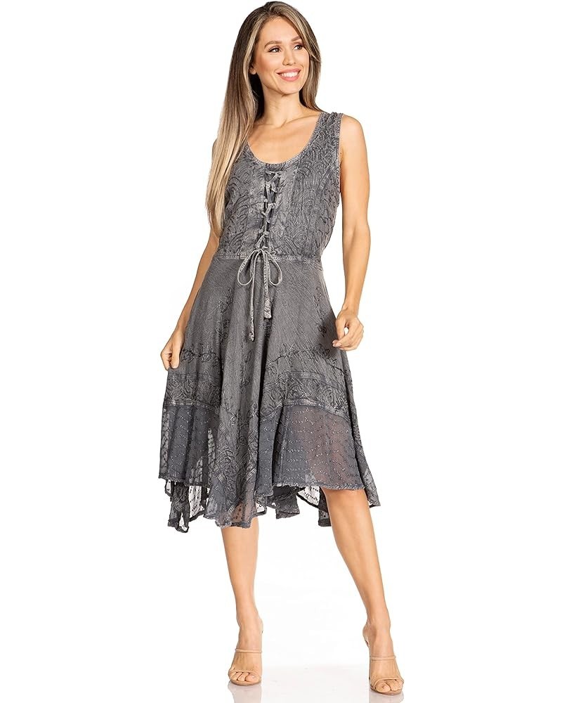 Magdilena Stonewashed Corset Front Embroidered Dress Grey $24.48 Dresses