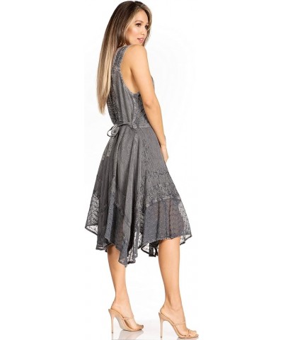 Magdilena Stonewashed Corset Front Embroidered Dress Grey $24.48 Dresses