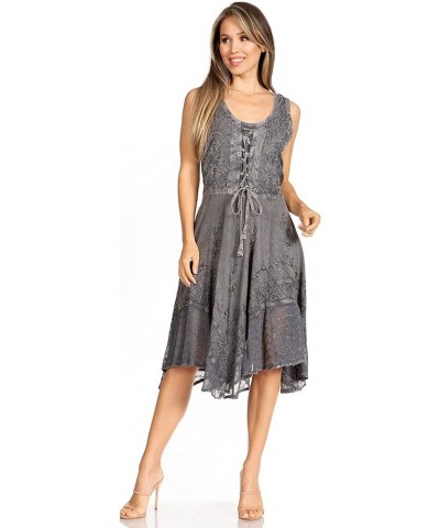 Magdilena Stonewashed Corset Front Embroidered Dress Grey $24.48 Dresses