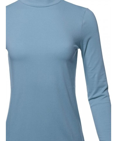 Women's Basic Solid Soft Cotton Long Sleeve Mock Neck Top Shirts Cement $11.87 T-Shirts