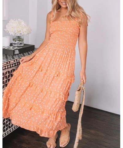 Women's Summer Straps Cotton Irregular Polka Dot Ruffles Midi Dress Lightsalmon2 $17.67 Dresses