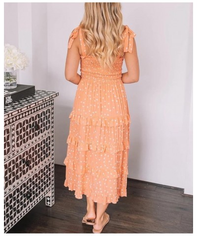 Women's Summer Straps Cotton Irregular Polka Dot Ruffles Midi Dress Lightsalmon2 $17.67 Dresses