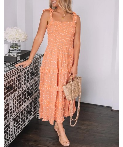 Women's Summer Straps Cotton Irregular Polka Dot Ruffles Midi Dress Lightsalmon2 $17.67 Dresses