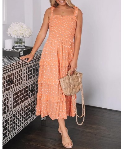 Women's Summer Straps Cotton Irregular Polka Dot Ruffles Midi Dress Lightsalmon2 $17.67 Dresses