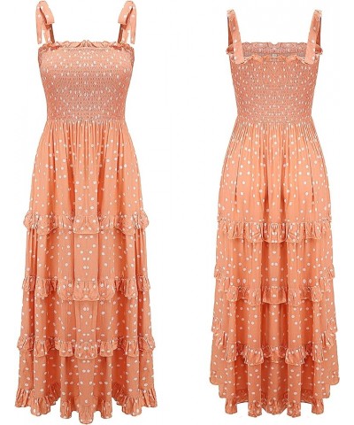 Women's Summer Straps Cotton Irregular Polka Dot Ruffles Midi Dress Lightsalmon2 $17.67 Dresses