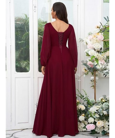 Long Sleeve Bridesmaid Dresses for Women 2024 V Neck Ruched Chiffon Formal Dress Burnt Orange $28.59 Dresses