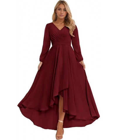 Long Sleeve Bridesmaid Dresses for Women 2024 V Neck Ruched Chiffon Formal Dress Burnt Orange $28.59 Dresses