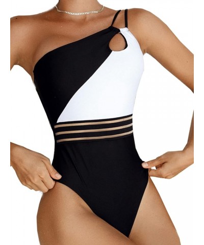 Women's Sexy One Piece Bathing Suits One Shoulder Swimsuits Monokini Slimming Mesh Swimwear C-black $19.80 Swimsuits