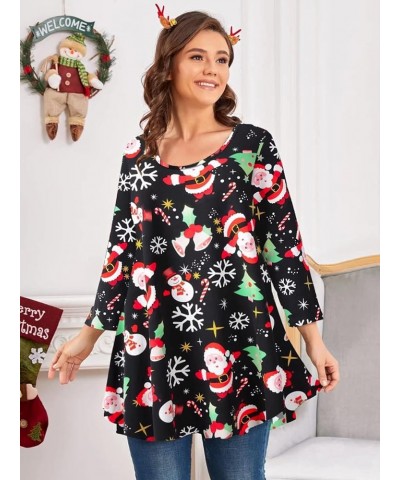 3/4 Sleeve Shirts for Women Plus Size Tunic Dressy Top Loose Fit Flare T-Shirt Flower40_christmas $10.79 Tops