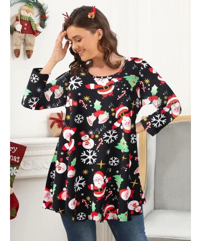 3/4 Sleeve Shirts for Women Plus Size Tunic Dressy Top Loose Fit Flare T-Shirt Flower40_christmas $10.79 Tops